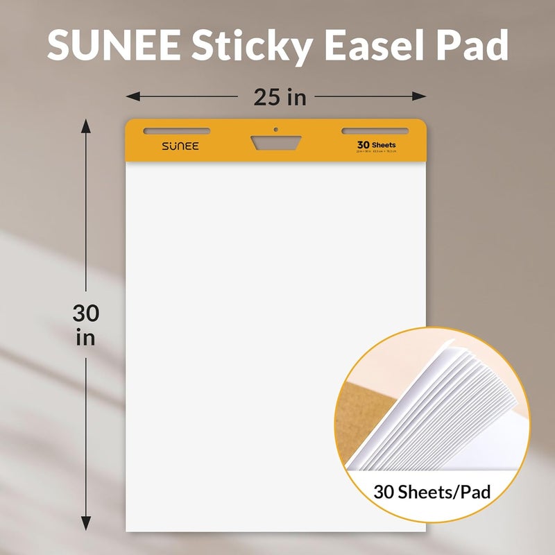 SUNEE Sticky Easel Pads, 25x30 Inches, 30 Sheets/Pad, 2 Pack – Self Stick Flip Chart Paper for Whiteboards, Premium Large White Chart Paper - Image 3
